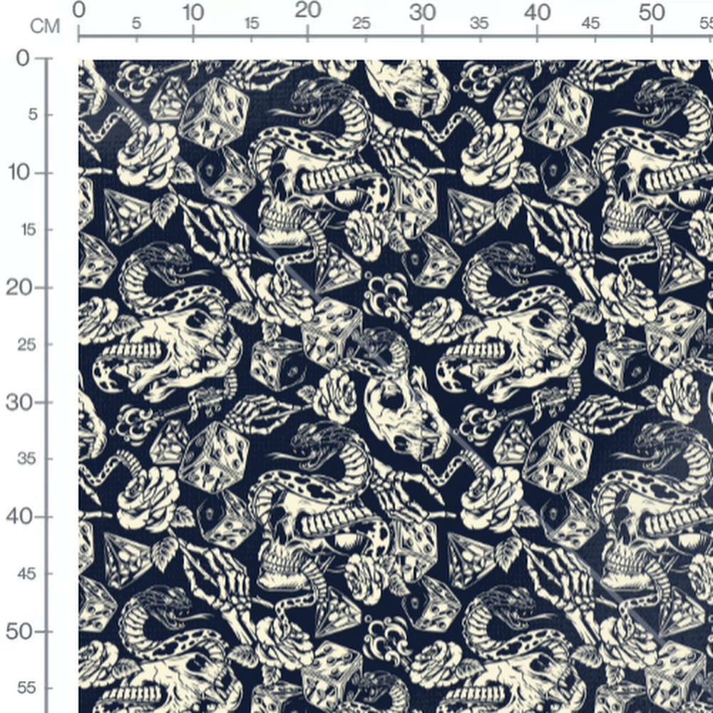 Tissu - Crânes et serpents entrelacés