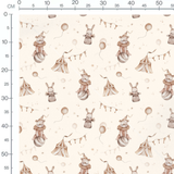 Tissu - Ours et lapins crème festif
