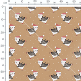Tissu - Pingouins patineurs sur brun