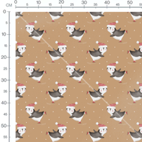 Tissu - Pingouins patineurs sur brun