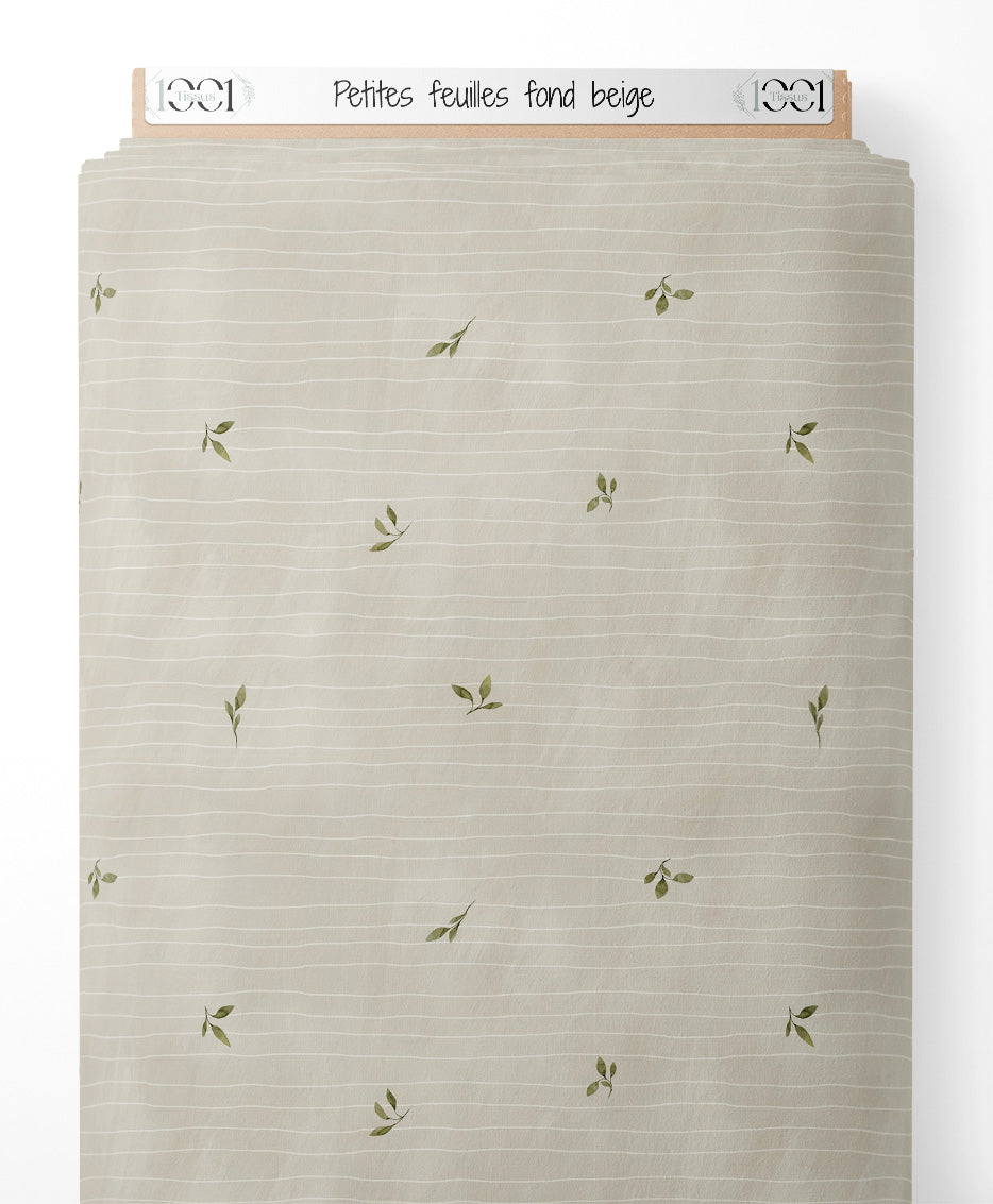 Tissu - Petites feuilles sur fond beige