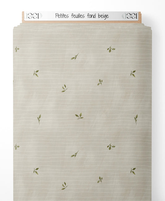 Tissu - Petites feuilles sur fond beige