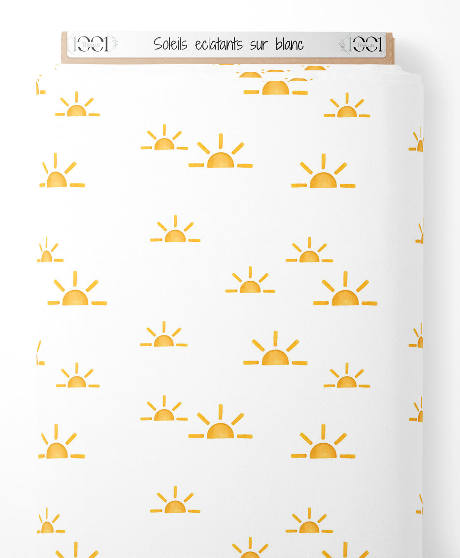 Tissu - Soleils éclatants sur blanc