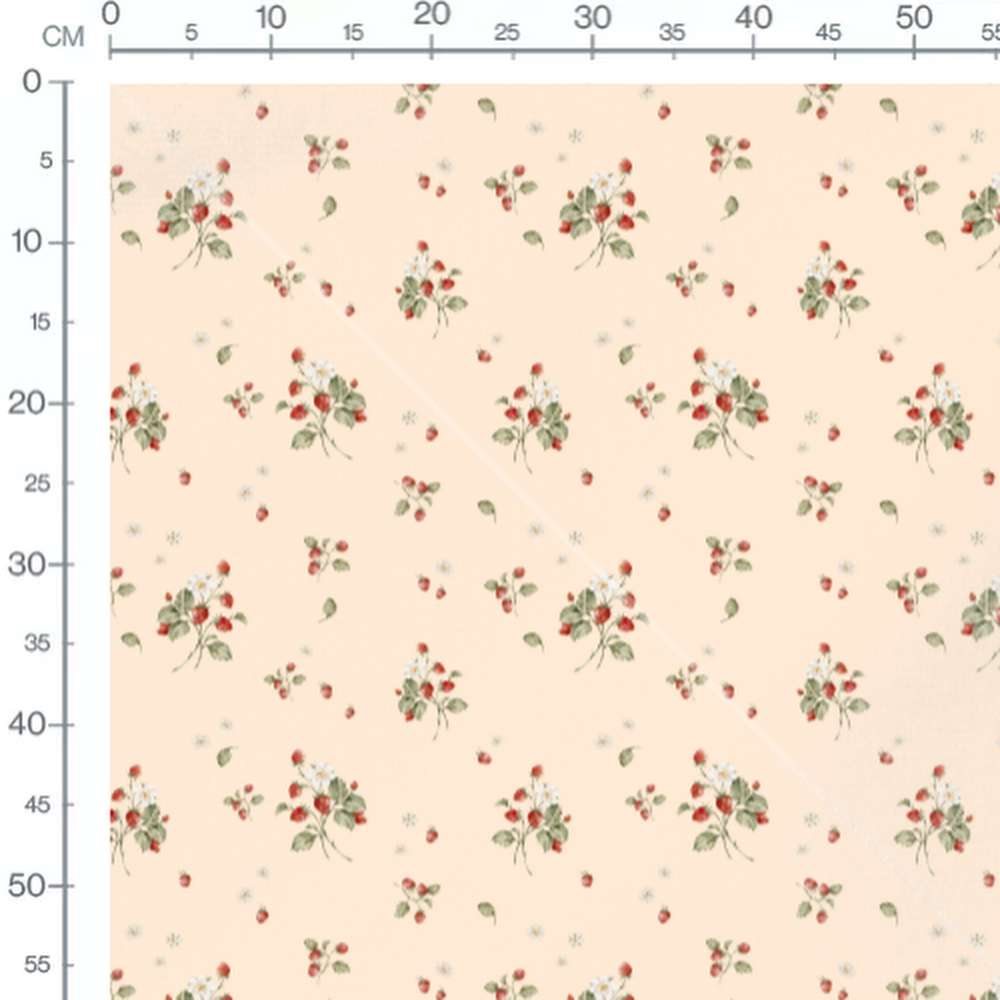 Tissu - Fraises et fleurs sur beige