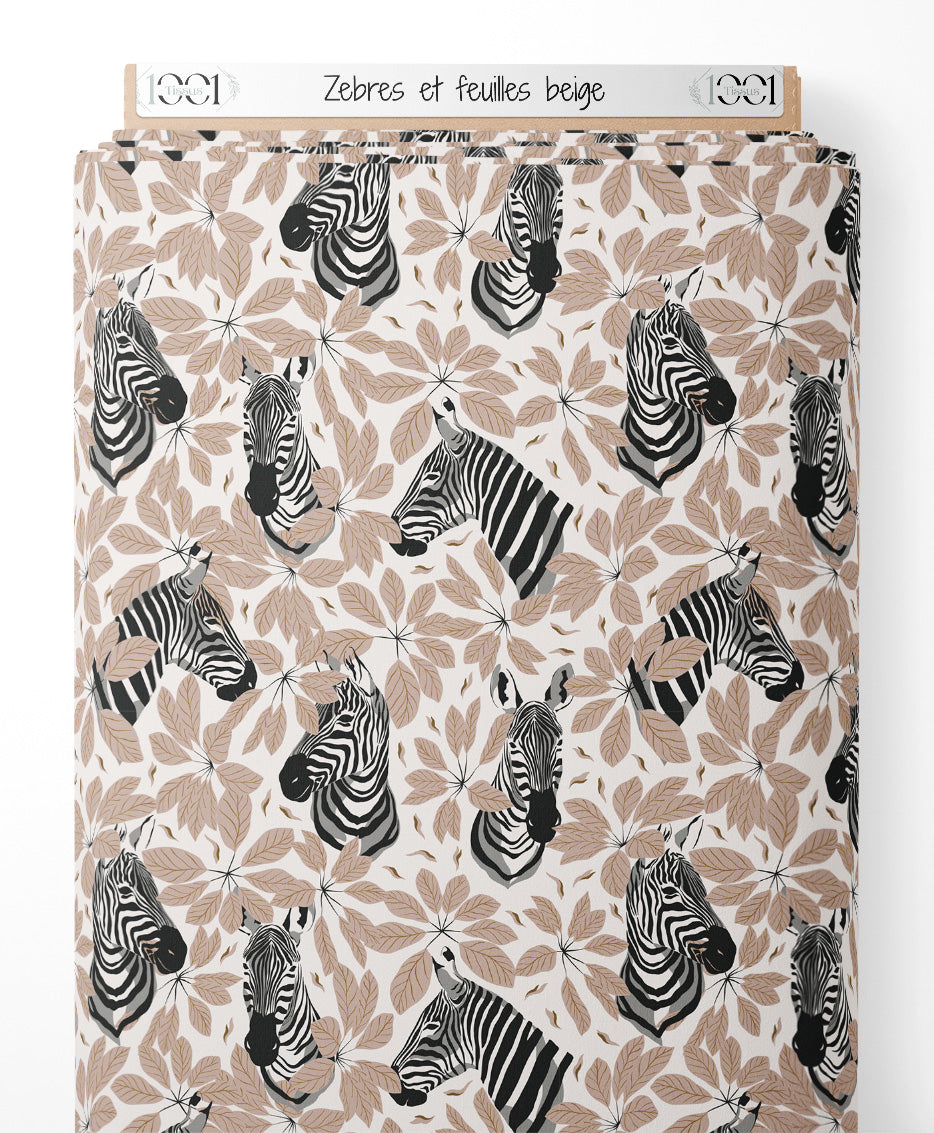 Tissu - Zèbres et feuilles beige