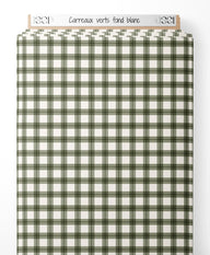 Tissu - Carreaux verts sur fond blanc