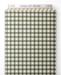 Tissu - Carreaux verts sur fond blanc
