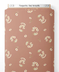 Tissu - Marguerites sur fond terracotta