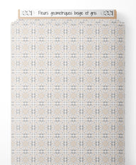 Tissu - Fleurs géométriques beige et gris