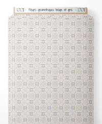 Tissu - Fleurs géométriques beige et gris