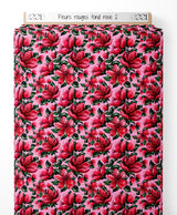 Tissu - Fleurs rouges sur fond rose 2