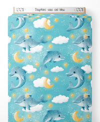 Tissu - Dauphins sous ciel bleu