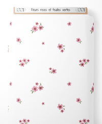Tissu - Fleurs roses et feuilles vertes