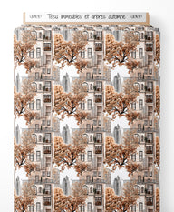 Tissu - immeubles et arbres automne