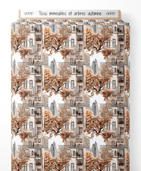 Tissu - immeubles et arbres automne