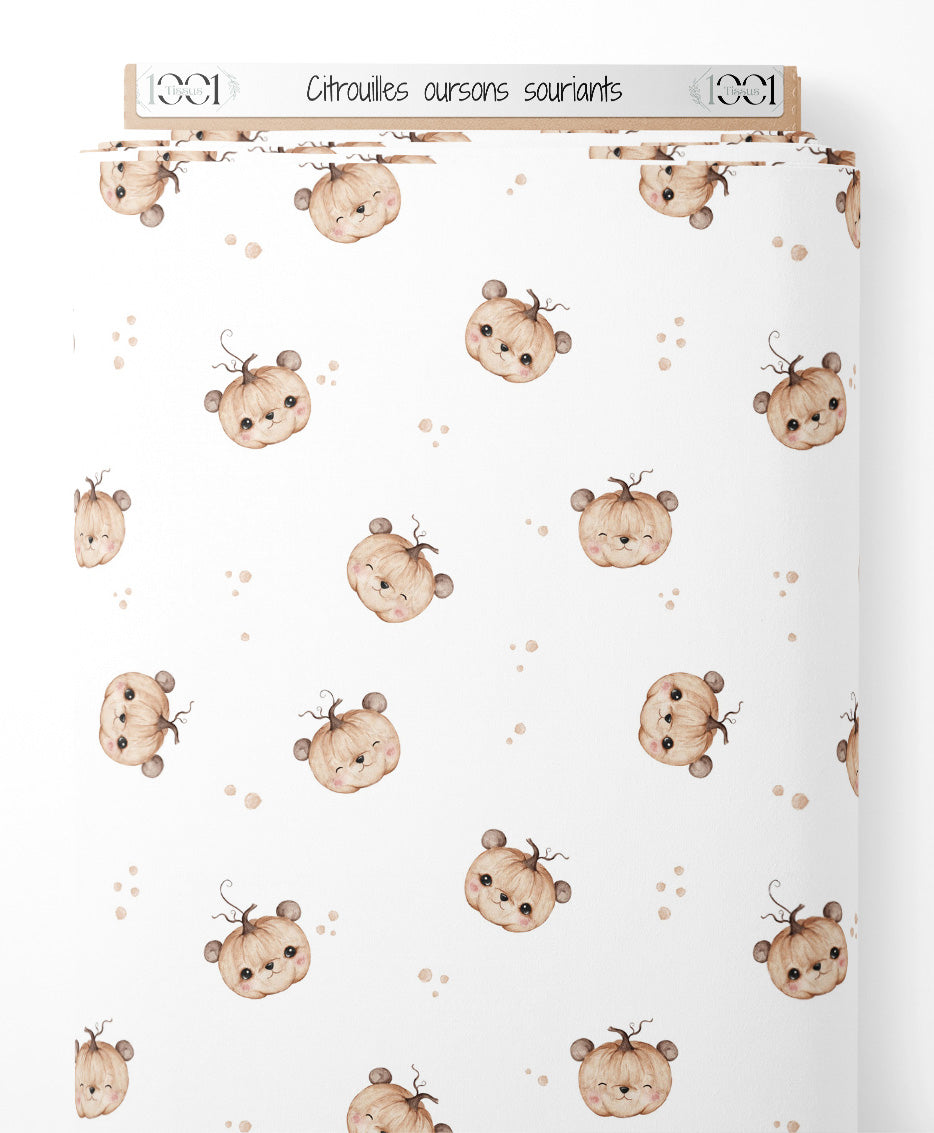 Tissu - Citrouilles oursons souriants