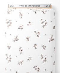 Tissu - Boules de coton sur fond blanc