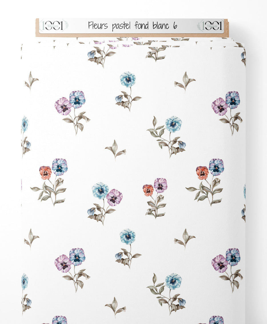 Tissu - Fleurs pastel sur fond blanc 6
