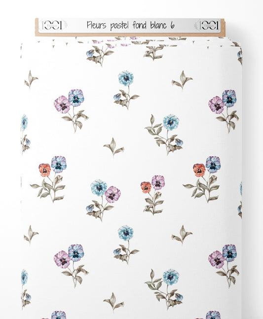 Tissu - Fleurs pastel sur fond blanc 6