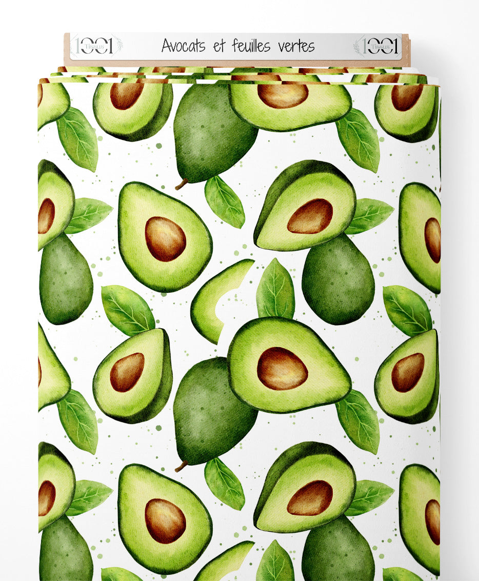 Tissu - Avocats et feuilles vertes