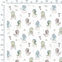 Tissu - Dinosaures et oursons sur nuages