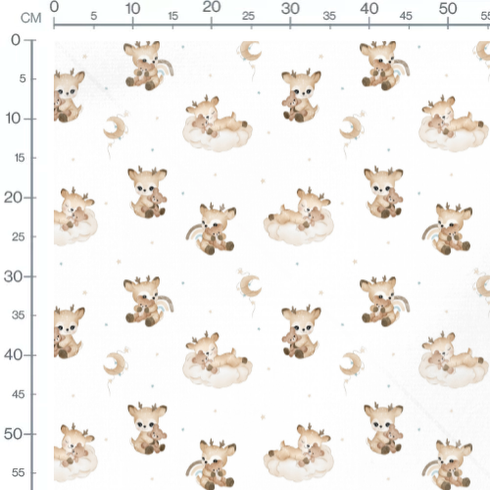 Tissu - Faons et ours sur fond blanc