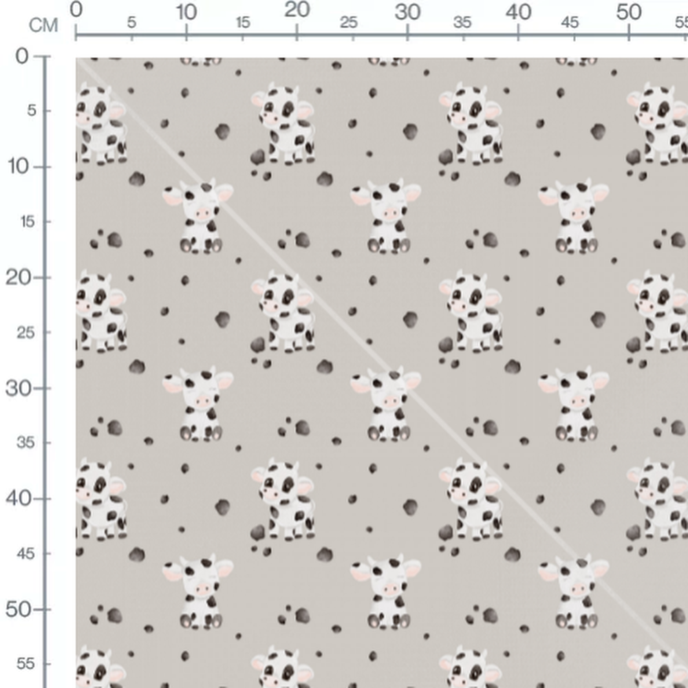 Tissu - Vaches blanches sur fond gris