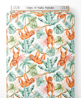 Tissu - Singes et feuilles tropicales