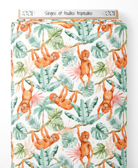 Tissu - Singes et feuilles tropicales