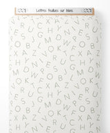 Tissu - Lettres feuillues sur blanc