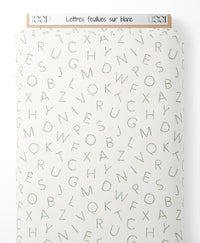 Tissu - Lettres feuillues sur blanc