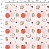 Tissu - Agrumes et étoiles sur fond rose