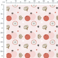 Tissu - Agrumes et étoiles sur fond rose