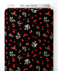 Tissu - Baies rouges sur fond noir
