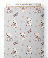 Tissu - Chiots et empreintes grises