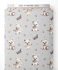 Tissu - Chiots et empreintes grises