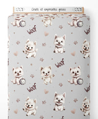 Tissu - Chiots et empreintes grises