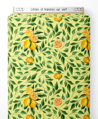 Tissu - Citrons et tranches sur vert