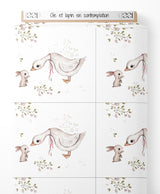 Tissu - Oie et lapin en contemplation