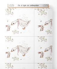 Tissu - Oie et lapin en contemplation