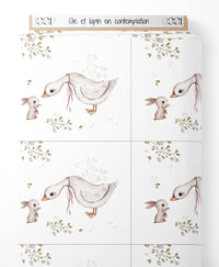 Tissu - Oie et lapin en contemplation