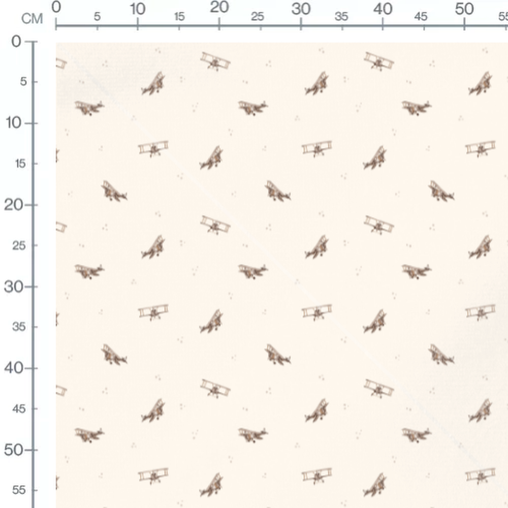 Tissu - Avions biplans sur fond beige