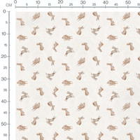 Tissu - Lapins bruns sur fond blanc