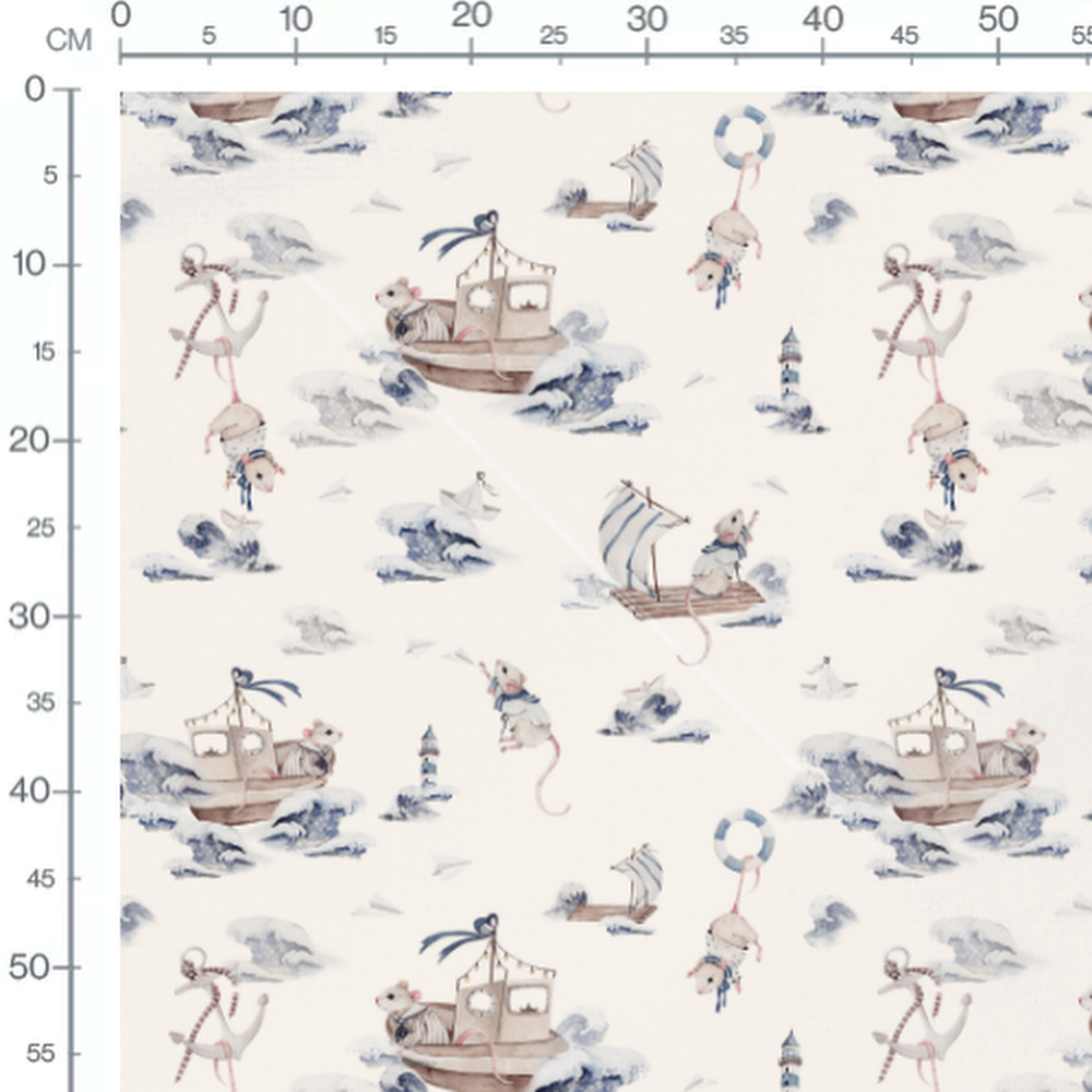 Tissu - Souris nautiques et vagues