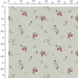 Tissu - Cerises et fleurs sur vert pâle