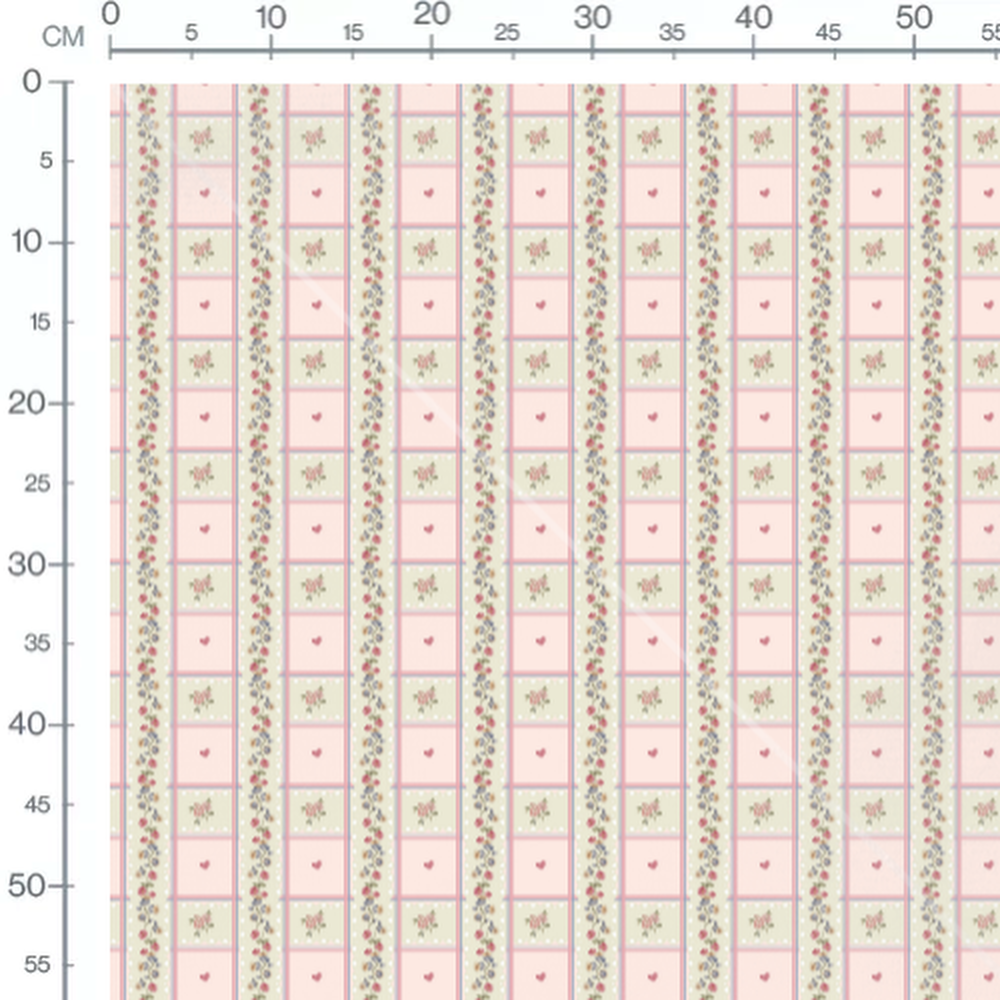 Tissu - Fleurs roses et cœurs crème