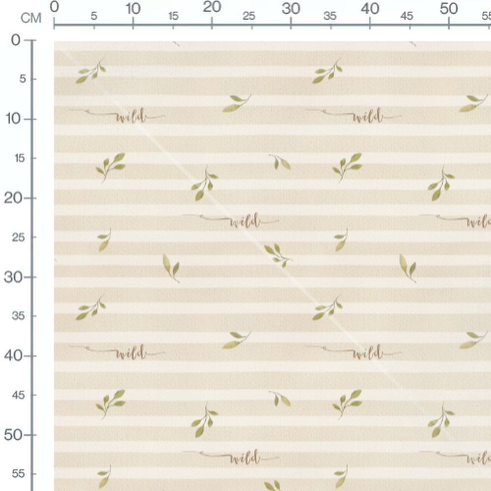 Tissu - Feuilles et rayures beiges