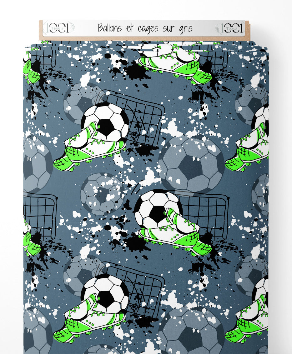 Tissu - Ballons et cages sur gris