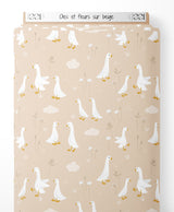 Tissu - Oies et fleurs sur beige