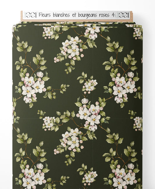 Tissu - Fleurs blanches et bourgeons roses 4